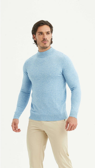 Kaschmir Halb-Rollkragenpullover in Babyblau!