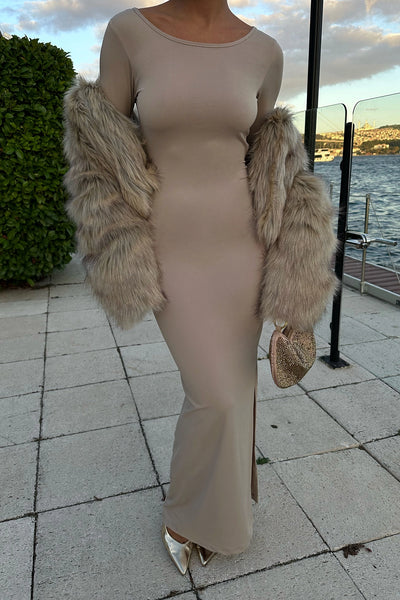 Beige Tie Back Long Dress