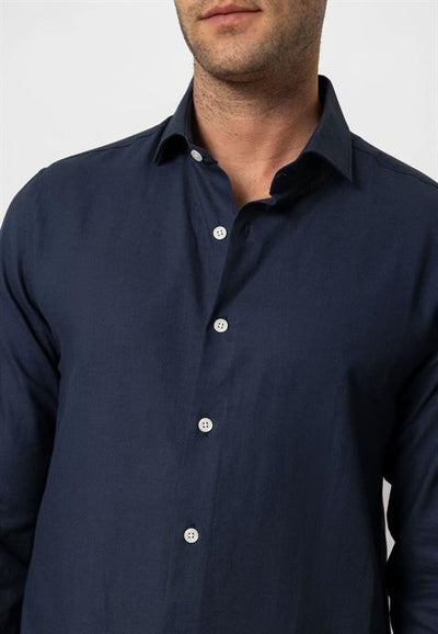 Marineblaue Langarm Slim Fit Hemd für Herren!