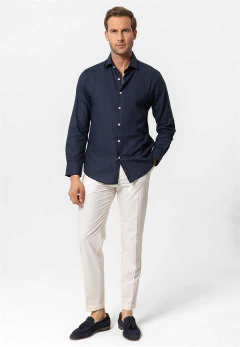 Marineblaue Langarm Slim Fit Hemd für Herren!