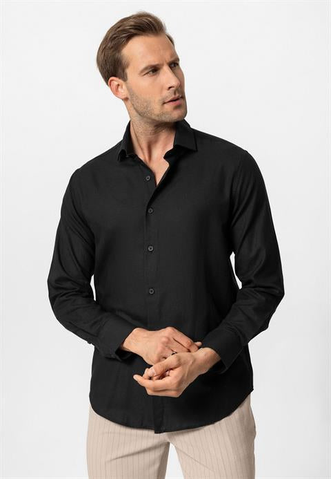 Schwarzes Langarm Slim Fit Hemd für Herren!