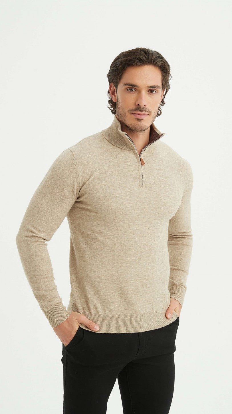 Kaschmir Halb-Reißverschluss Pullover in Beige!